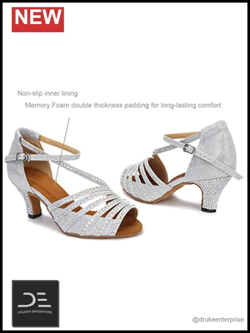 Women's Sparkle Rhinestone Latin Dance Shoes with Low Heel, Comfortable